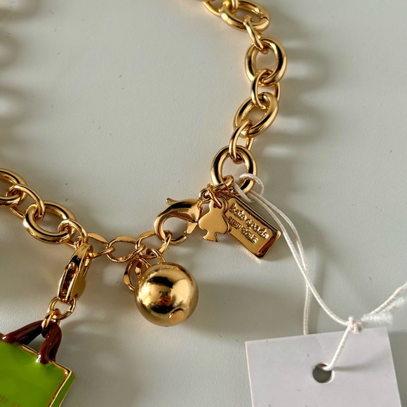 Kate Spade Gold Charm Bracelet with Green Purse and Pearl Charms - Picture 4 of 4